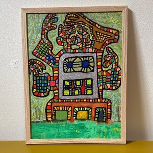 Colorful Abstract Mosaic Painting — Green, Orange, Yellow, Blue